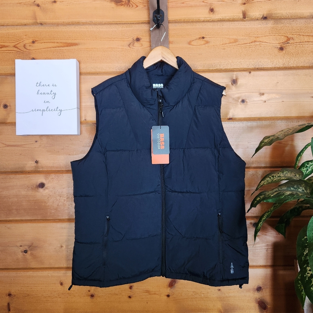 BASS Outdoor NWT Black Puffer Vest Water Resistant Quilted Gilet Zip Pockets XL